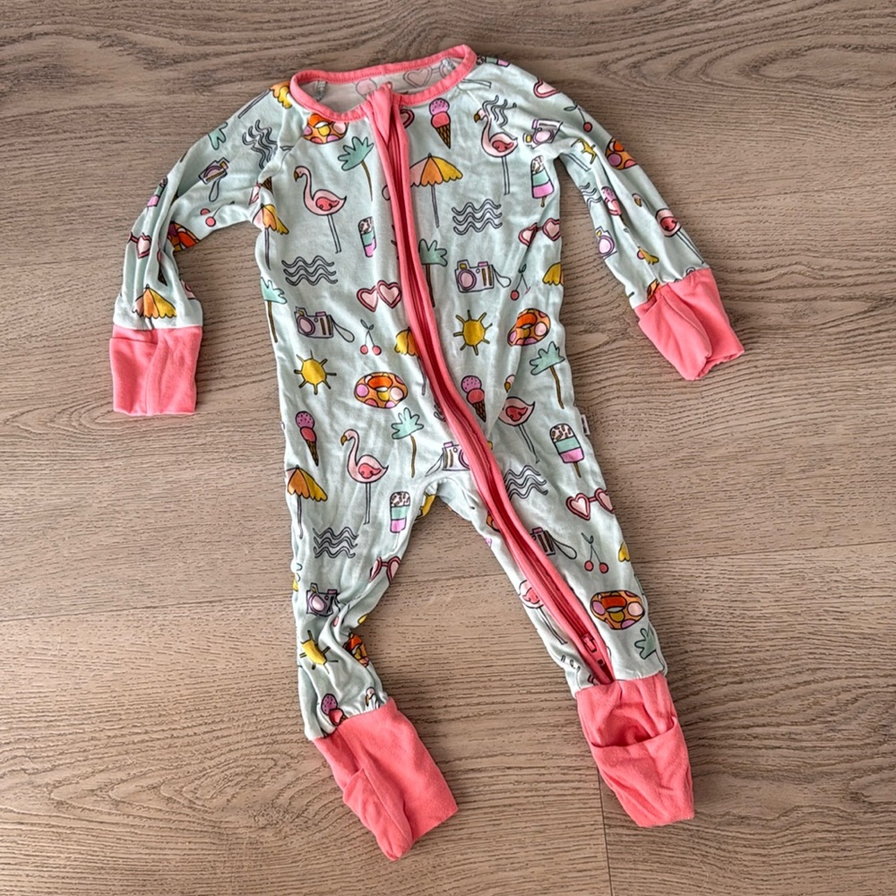 Little Sleepies 0-3mo zippy summer pool party EUC